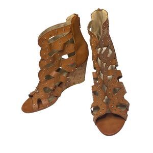 Pink Key Womens 9 Manakin Studded Ankle Zipper Wedge Heel Gladiator Sandals